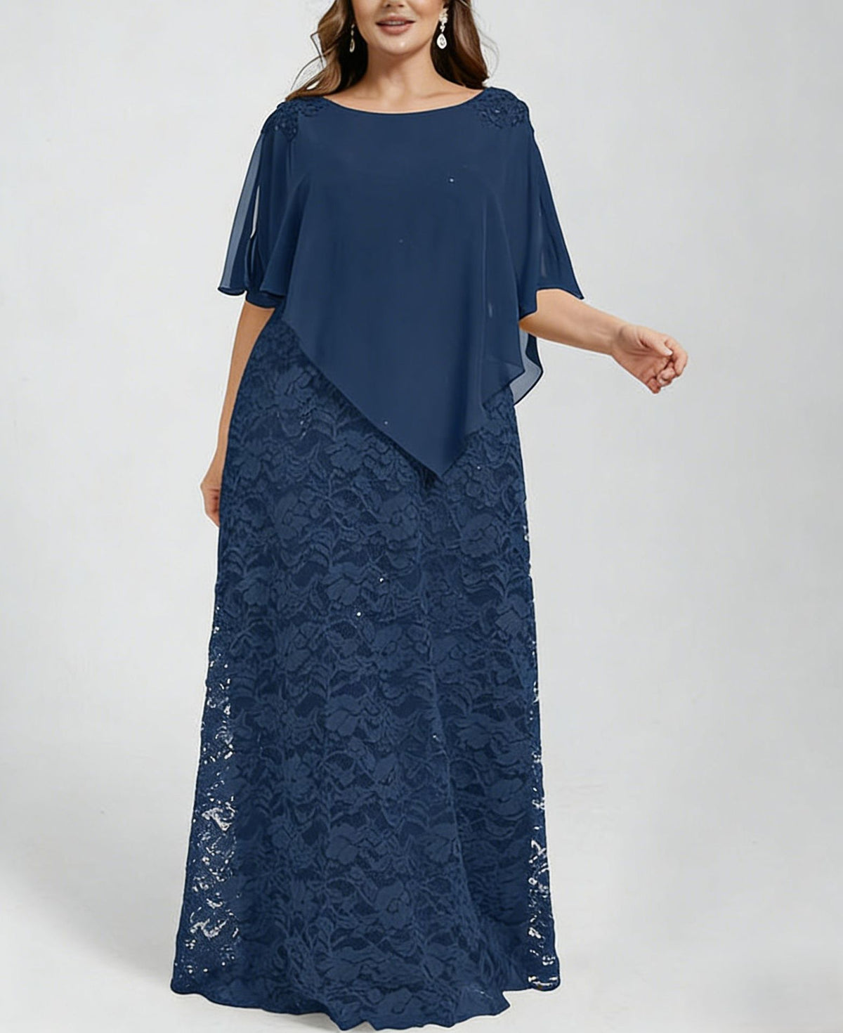 Plus-size Women's Lace Chiffon Shawl Dress - Grab & Glow