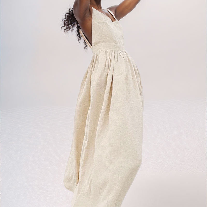 Summer V-neck Suspender Split Dress Fashion Backless High Waist Long Dress For Women Clothing - Grab & Glow