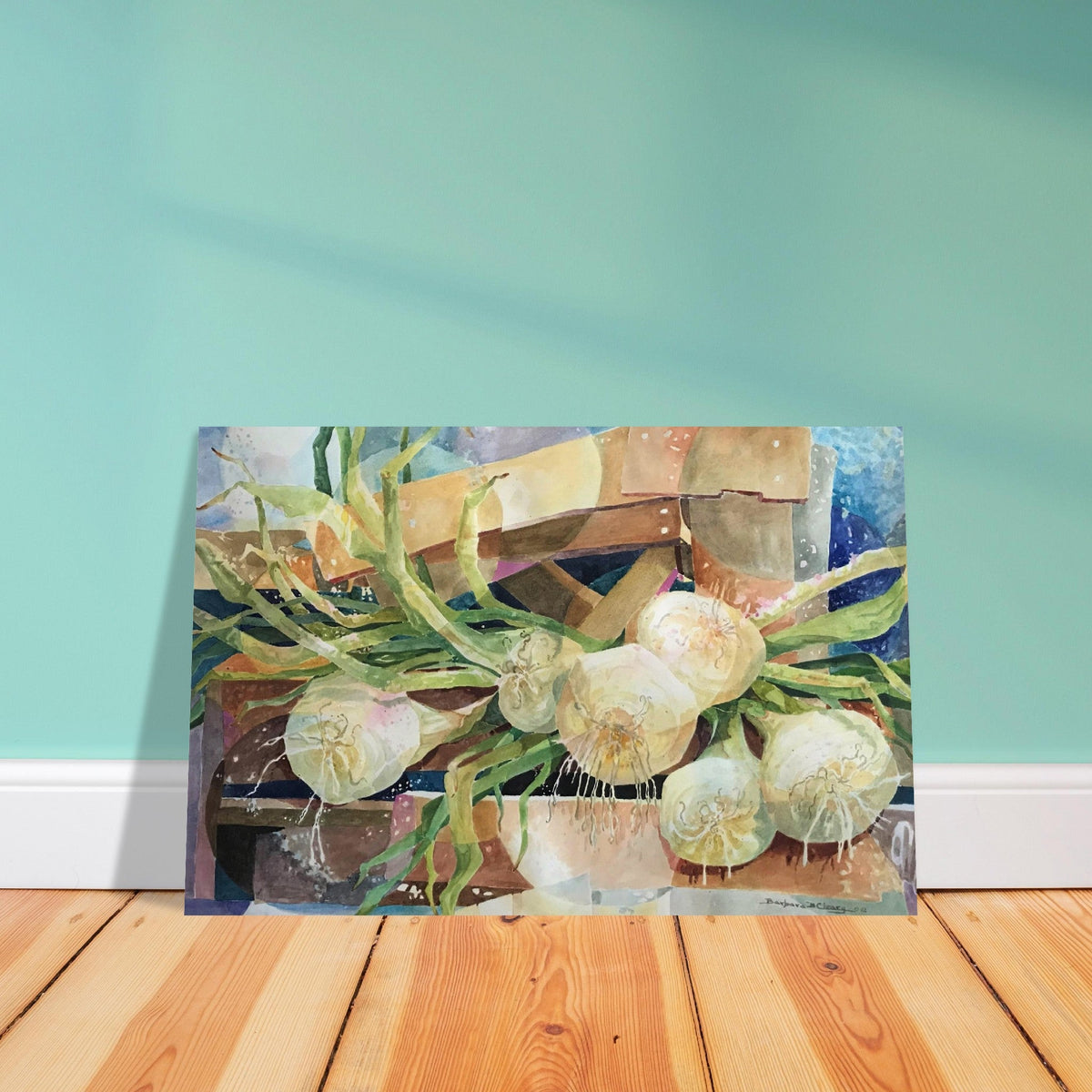 'Onions' Still Life Watercolor I 12x18 Museum-Quality Matte Paper Poster | Original Artwork by American Artist Barbara Cleary - Grab & Glow