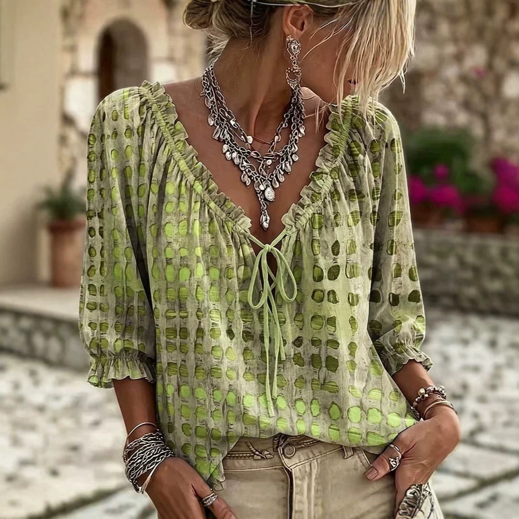 Polka-dot Ethnic-style Casual Chic Printed Shirt - Grab & Glow