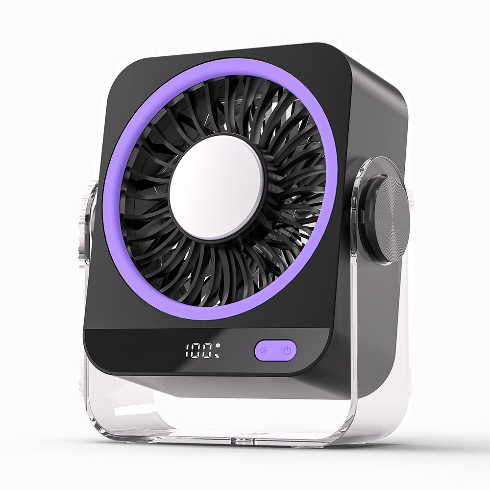 Rechargeable USB Desk Fan With Cooling Function 5 Speeds Quiet Portable Fan With Digital Display For Bedroom Office Travel - Grab & Glow