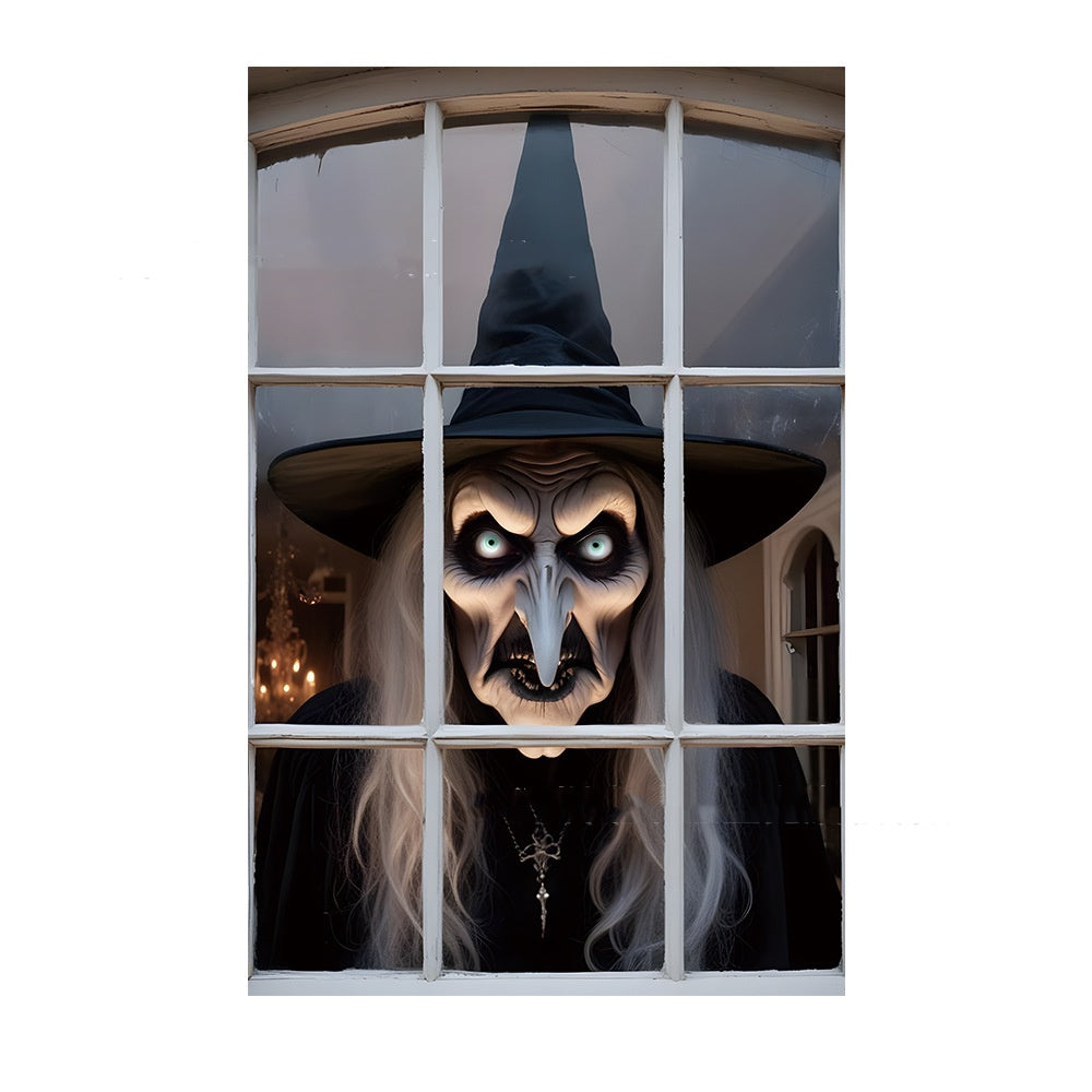 3D Halloween Witch Window Cover — Spooky Horror Door & Window Decoration - Grab & Glow