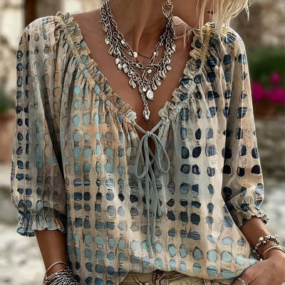 Polka-dot Ethnic-style Casual Chic Printed Shirt - Grab & Glow