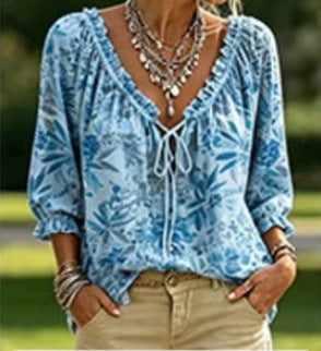 Polka-dot Ethnic-style Casual Chic Printed Shirt - Grab & Glow