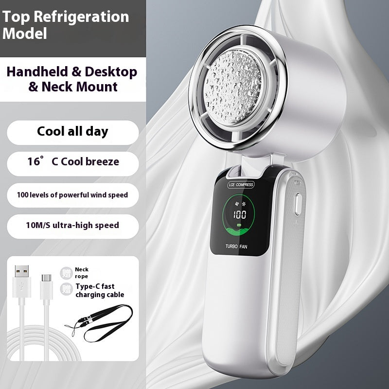 New Ice Pack High-Speed Handheld Eletirc Fan Speed Adjustable Folding Mini Fan Portable Outdoor Hanging Neck Small Fan - Grab & Glow
