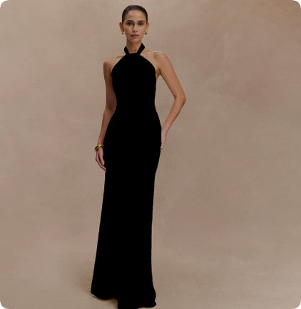 Ins Bodycon Halter Dress Sexy Backless Slim Fit Waist Slimming Maxi Dresses Prom Party Club Clothing For Women - Grab & Glow