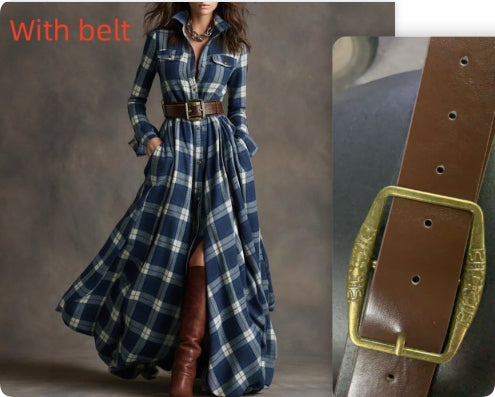 Plaid Print Long-Sleeve Shirt Dress - Grab & Glow
