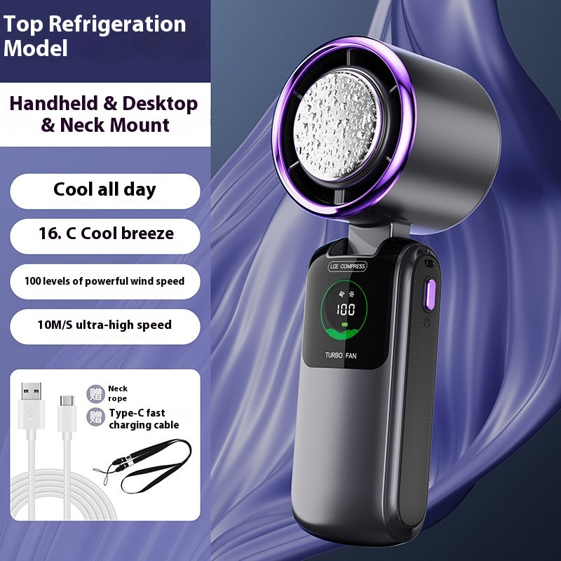 New Ice Pack High-Speed Handheld Eletirc Fan Speed Adjustable Folding Mini Fan Portable Outdoor Hanging Neck Small Fan - Grab & Glow