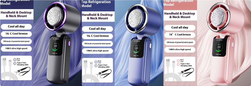 New Ice Pack High-Speed Handheld Eletirc Fan Speed Adjustable Folding Mini Fan Portable Outdoor Hanging Neck Small Fan - Grab & Glow