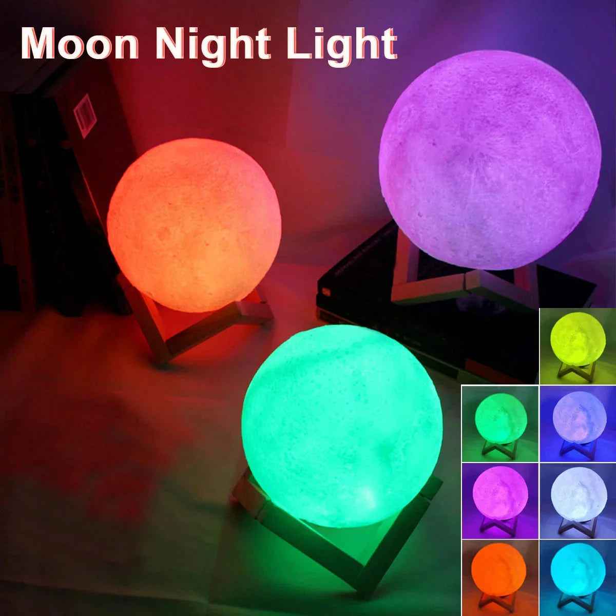D5 Starry Moon Lamp 8Cm - LED Night Light with Stand, Perfect for Bedroom Decor and Gifts - Grab & Glow
