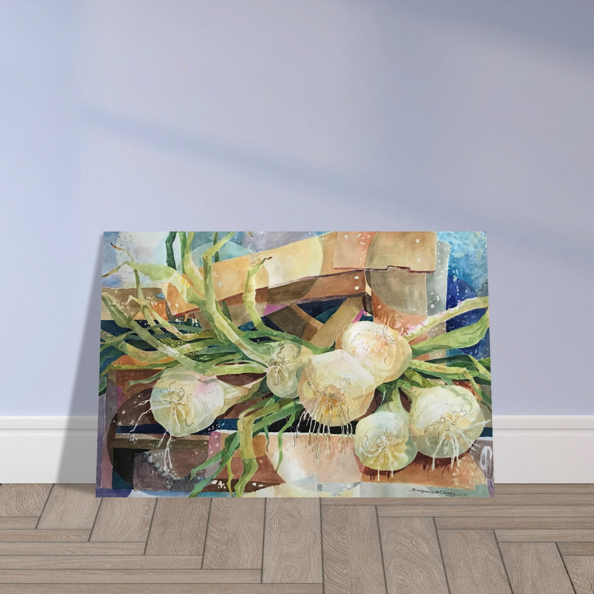 'Onions' Still Life Watercolor I 12x18 Museum-Quality Matte Paper Poster | Original Artwork by American Artist Barbara Cleary - Grab & Glow