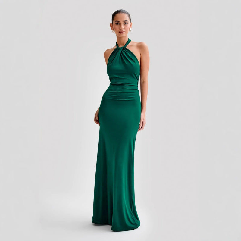 Ins Bodycon Halter Dress Sexy Backless Slim Fit Waist Slimming Maxi Dresses Prom Party Club Clothing For Women - Grab & Glow