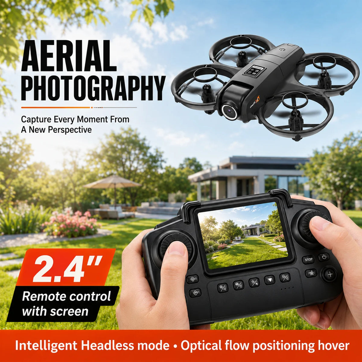 ZNLYRION Mini Full Protective Drone YL3PK With 2.4 Inch Screen Remote Dual Camera Optical Flow Hover 2 Batteries Indoor RC Quadcopter - Grab & Glow