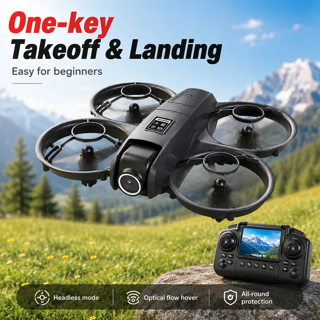 ZNLYRION Mini Full Protective Drone YL3PK With 2.4 Inch Screen Remote Dual Camera Optical Flow Hover 2 Batteries Indoor RC Quadcopter - Grab & Glow