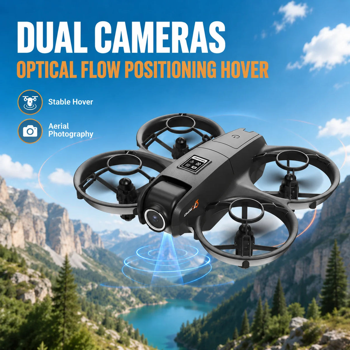 ZNLYRION Mini Full Protective Drone YL3PK With 2.4 Inch Screen Remote Dual Camera Optical Flow Hover 2 Batteries Indoor RC Quadcopter - Grab & Glow