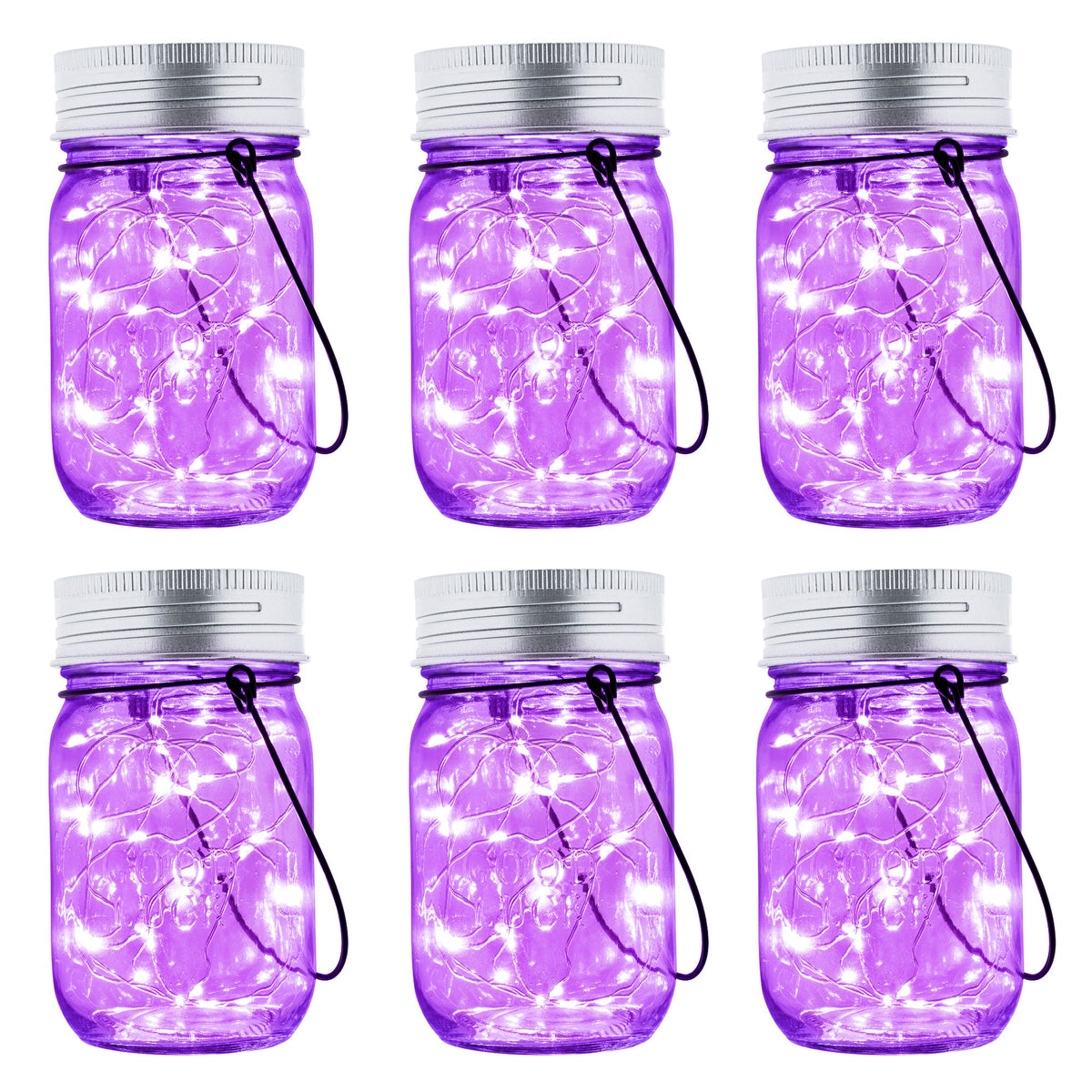 GIGALUMI Hanging Mason Jar Solar Lights 6 Pack for Halloween Decorations - Grab & Glow