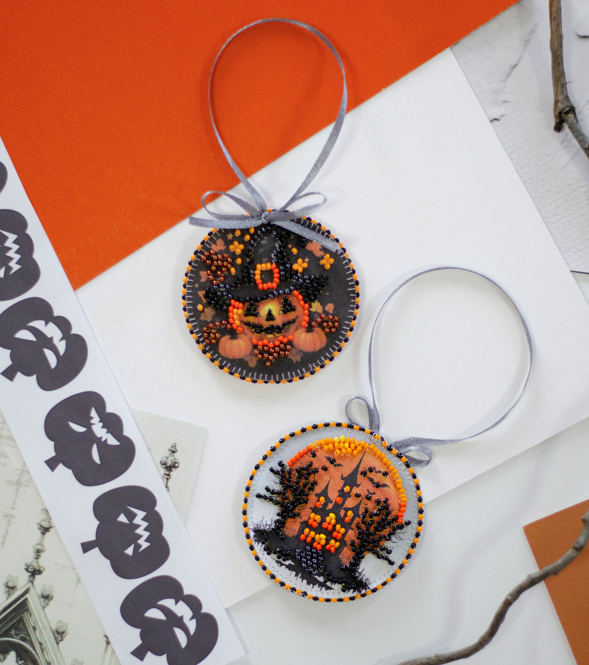 Festive Halloween Mini Bead Embroidery Decoration Kit by Abris Art ABT-039 - Grab & Glow