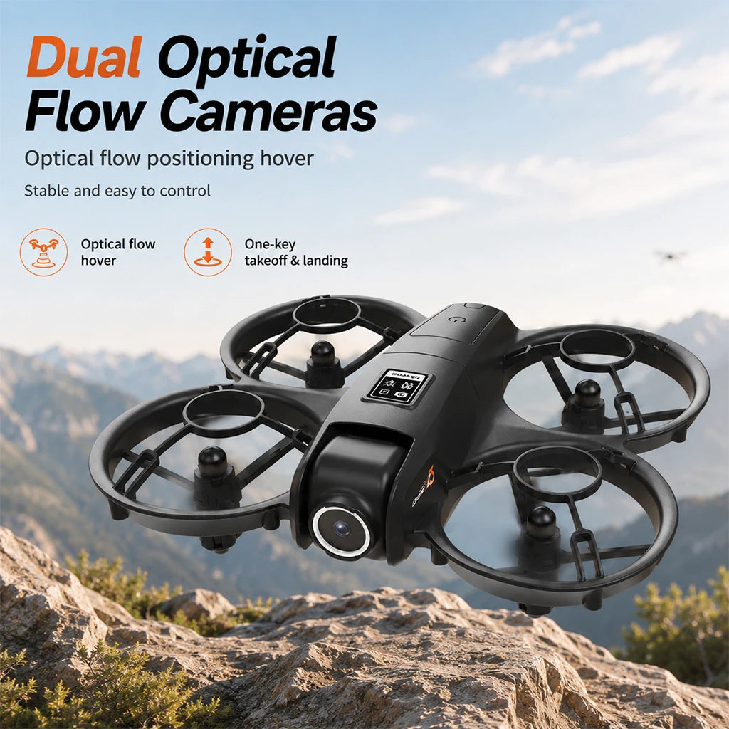 ZNLYRION Mini Full Protective Drone YL3PK With 2.4 Inch Screen Remote Dual Camera Optical Flow Hover 2 Batteries Indoor RC Quadcopter - Grab & Glow