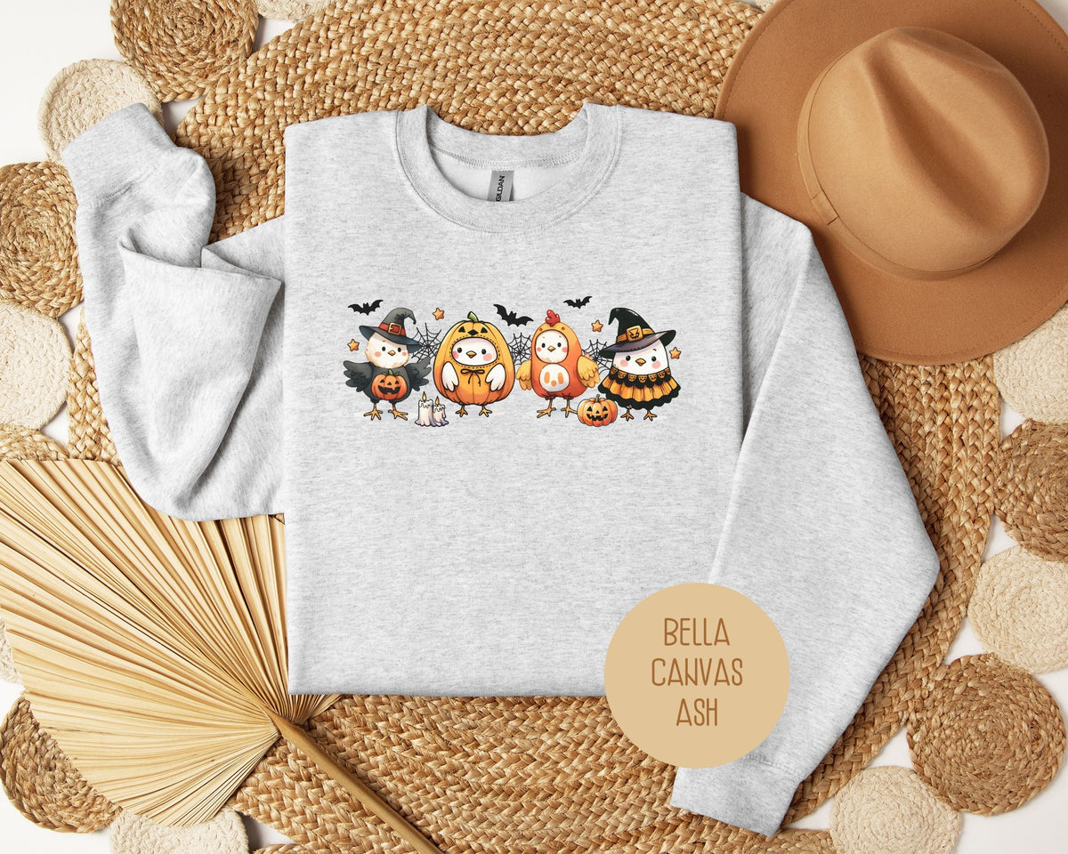 Chickens in Halloween Costumes Sweatshirt - Grab & Glow