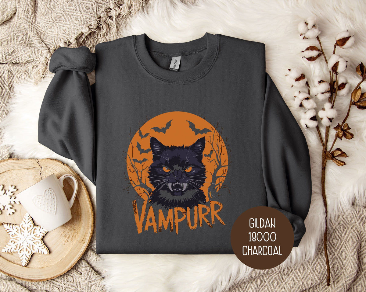 Vampurr Cat Halloween Sweatshirt - Grab & Glow