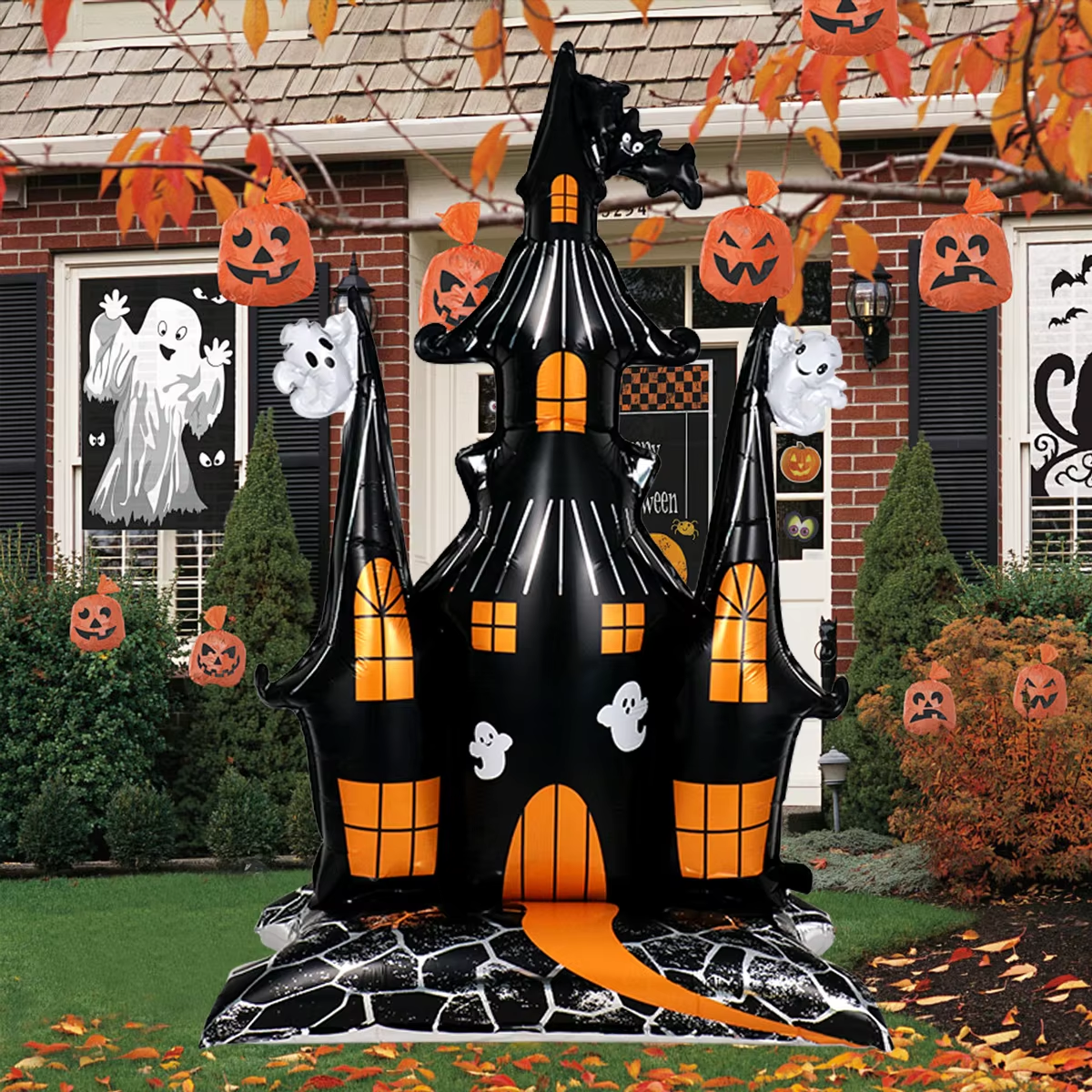 Halloween Haunted Manor Standing Foil Balloon — Gothic Party Centerpiece - Grab & Glow