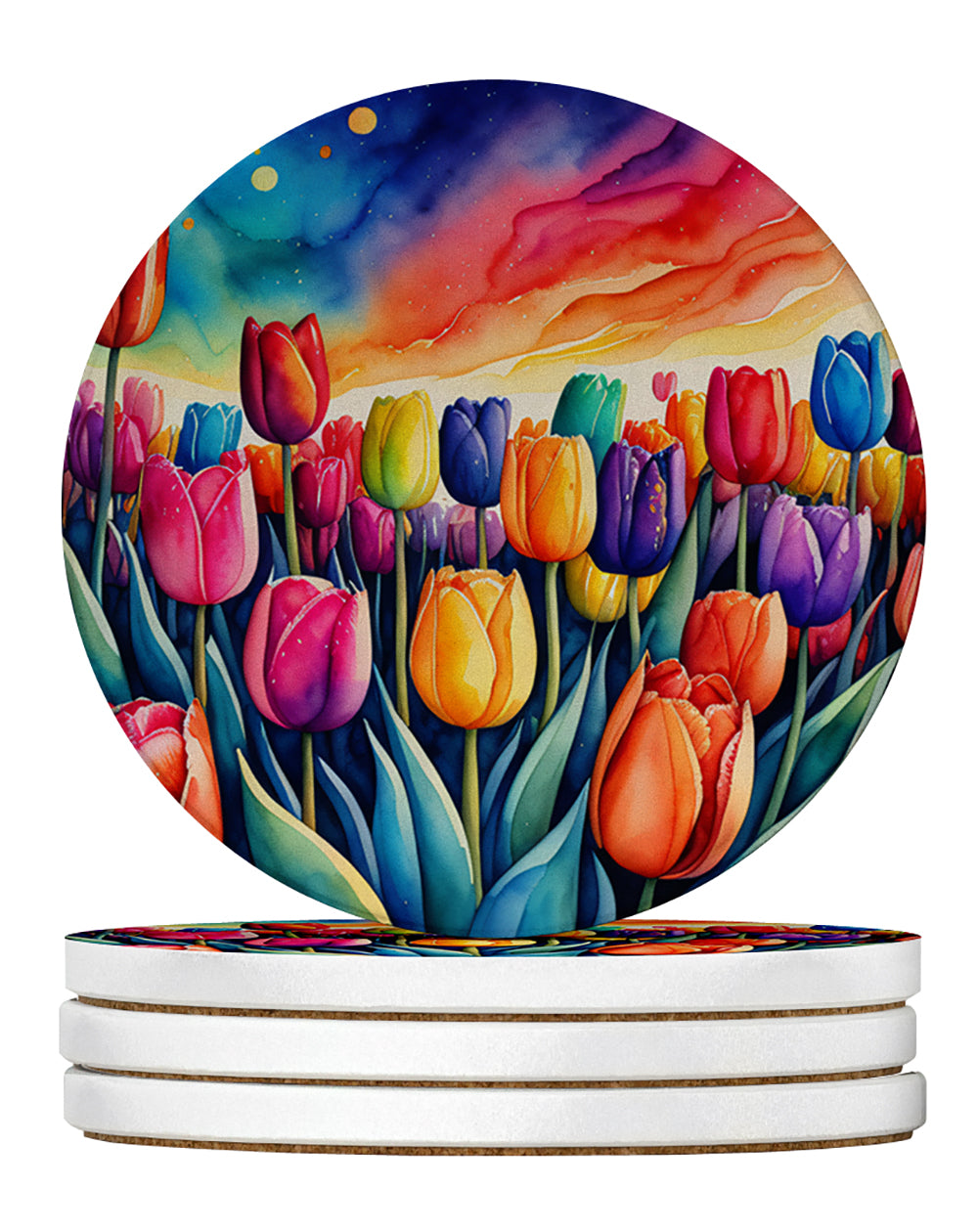 Colorful Tulips Large Sandstone Coasters Pack of 4 - Grab & Glow