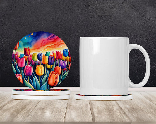 Colorful Tulips Large Sandstone Coasters Pack of 4 - Grab & Glow