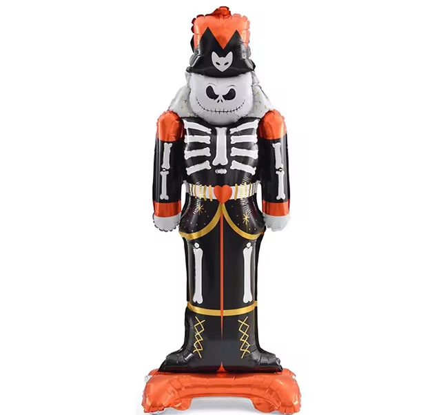 Halloween Orange Skeleton Standing Foil Balloon — Festive Party Decoration - Grab & Glow