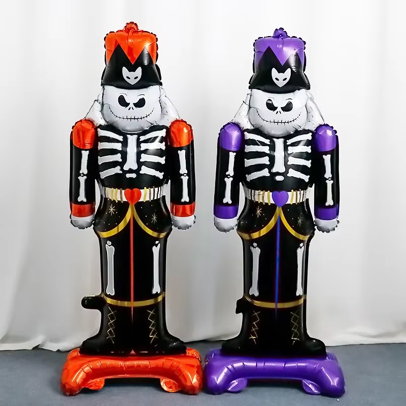 Halloween Orange Skeleton Standing Foil Balloon — Festive Party Decoration - Grab & Glow