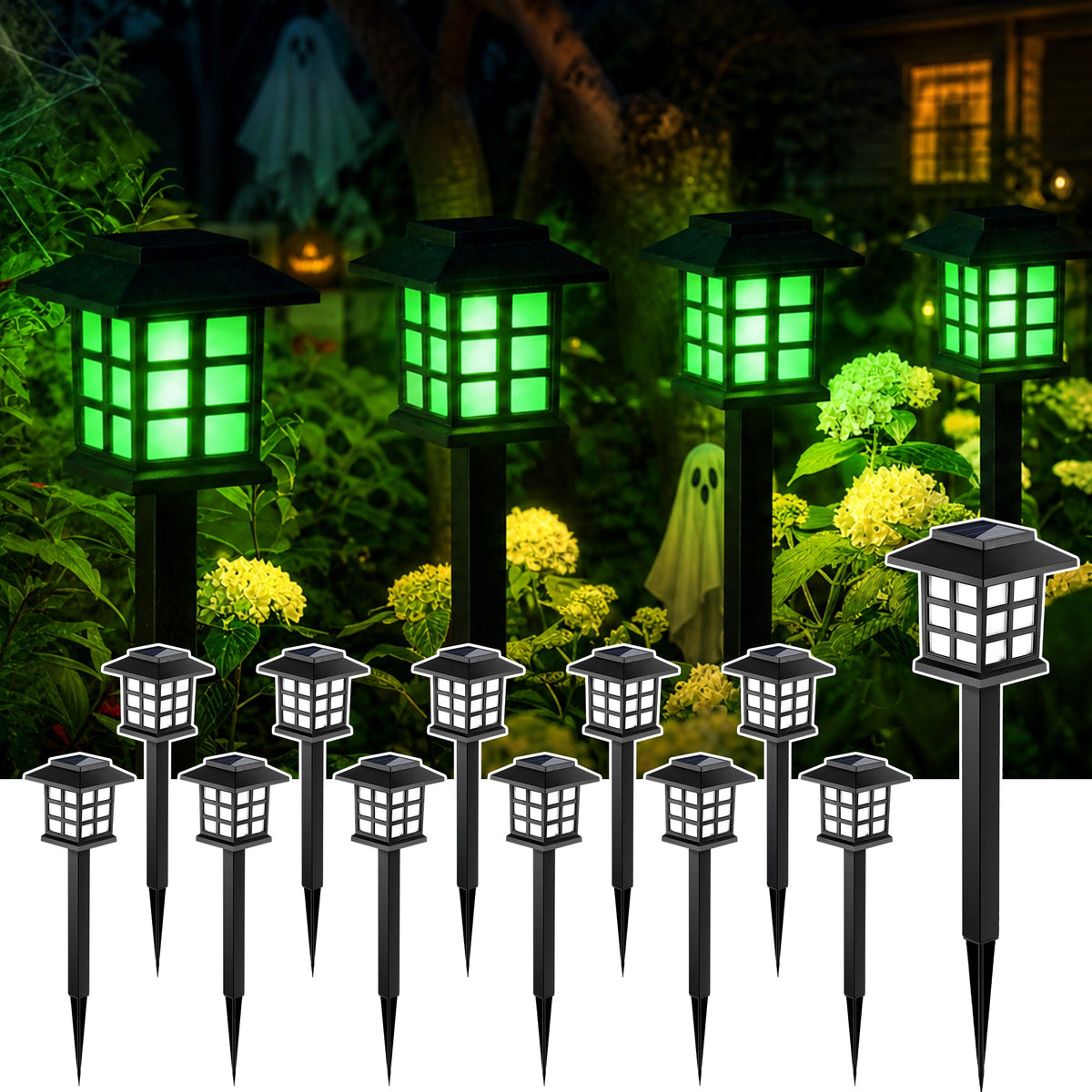 GIGALUMI Halloween Solar Lights Outdoor,12ps Green Halloween Decorations - Grab & Glow