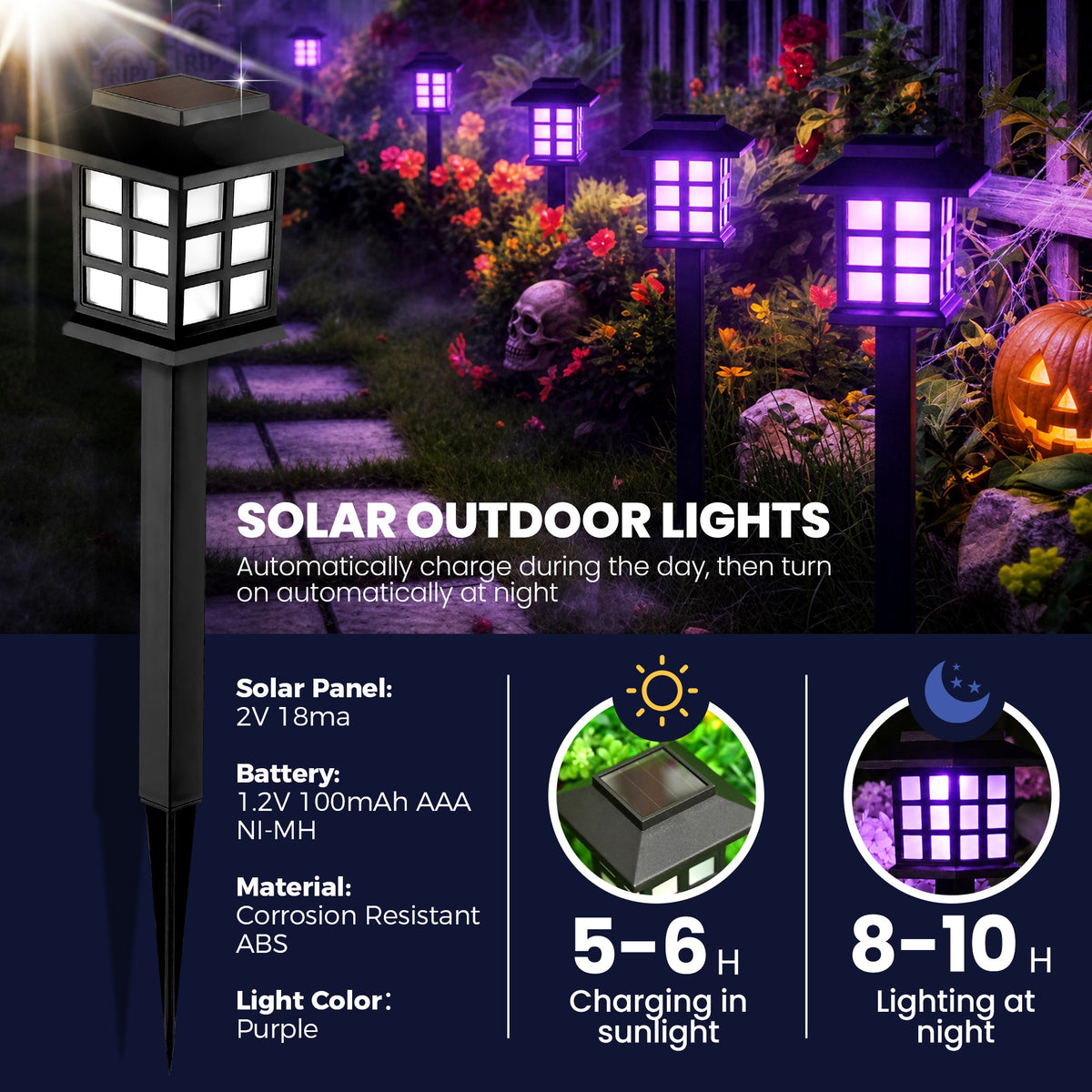 GIGALUMI Halloween Solar Lights Outdoor,12ps Purple Halloween Decorations - Grab & Glow