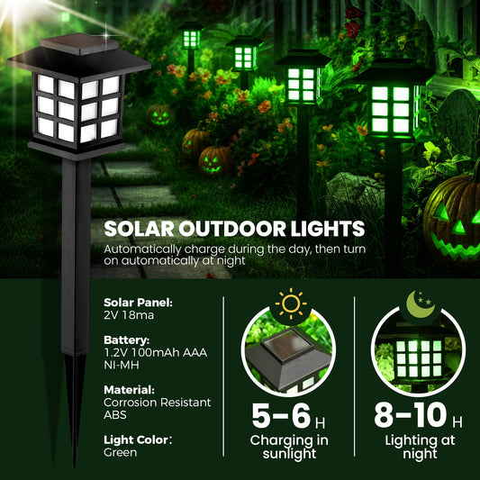 GIGALUMI Halloween Solar Lights Outdoor,12ps Green Halloween Decorations - Grab & Glow