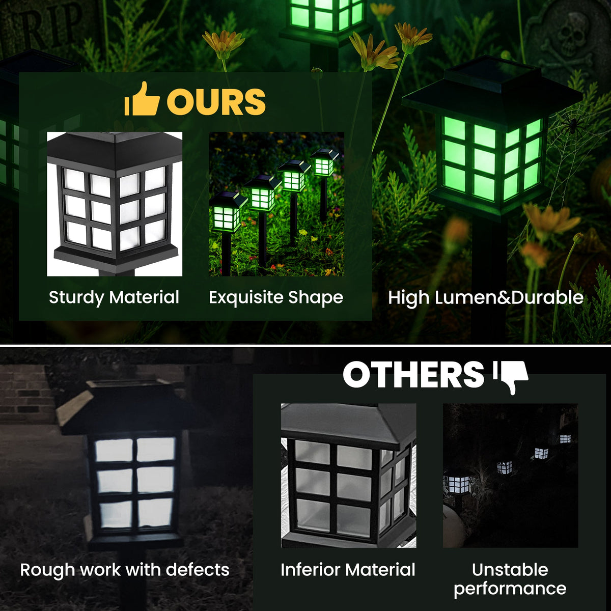 GIGALUMI Halloween Solar Lights Outdoor,12ps Green Halloween Decorations - Grab & Glow