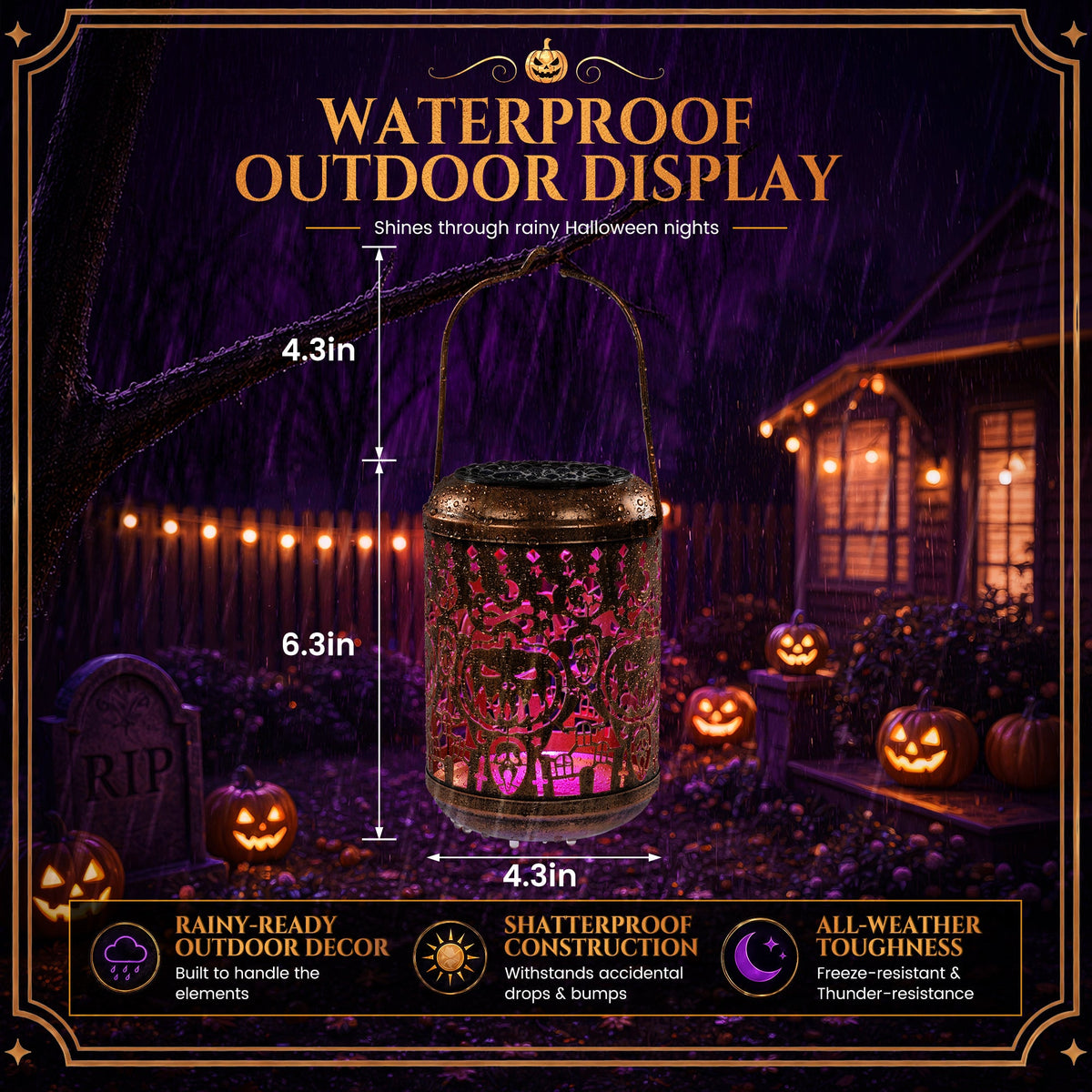 GIGALUMI Halloween Decorations 1-Pack Purple Solar Pumpkin Lights Outdoor - Grab & Glow