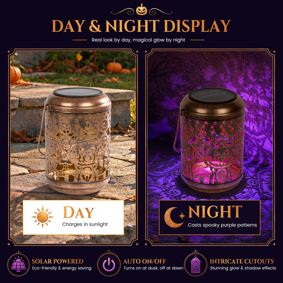 GIGALUMI Halloween Decorations 1-Pack Purple Solar Pumpkin Lights Outdoor - Grab & Glow