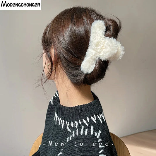 Fashion Hair Clips Female Hair Crabs Soft Girl Women Plush Hair Claws Hairgrips Elegant Headwear Woman Hair Accessories Ornament by Grab & Glow