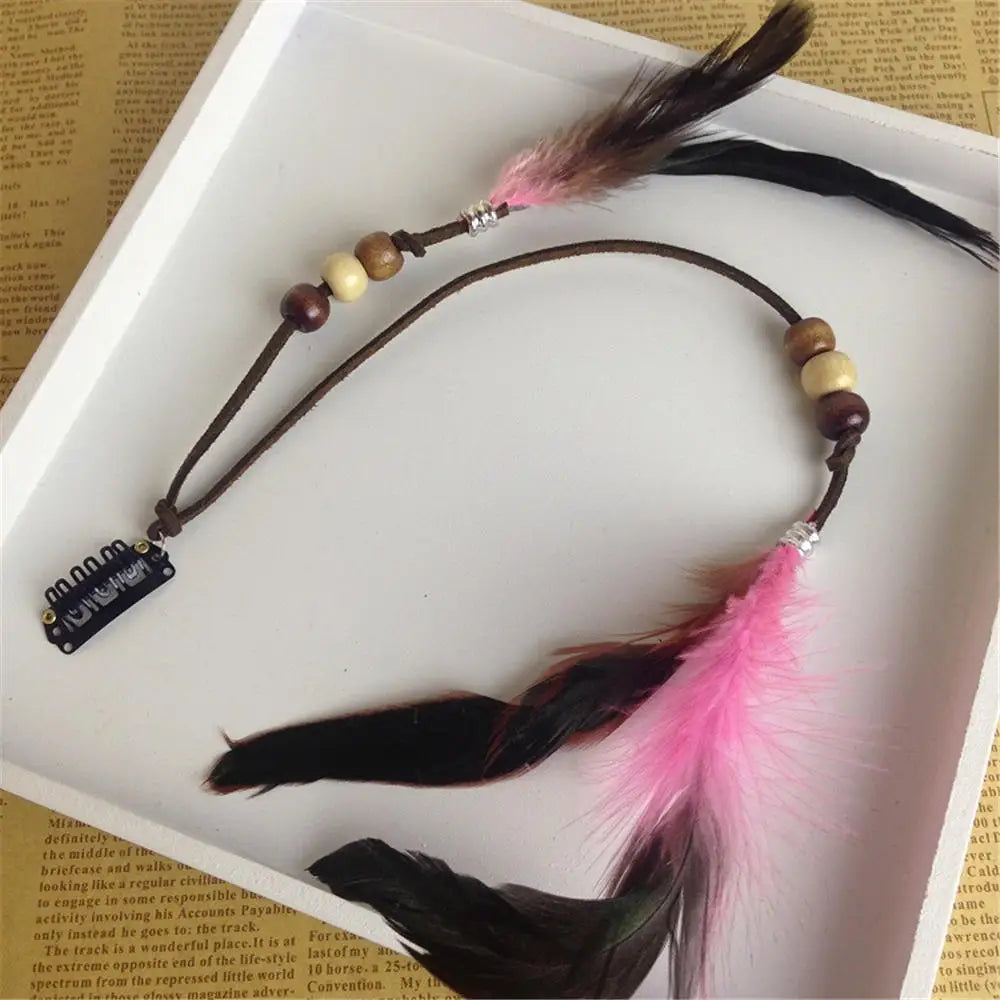 1 Pc New Women Girls Headdress Hair Ornaments BB Clip Feathers Indian Style Feather Hair Tassel Hair Piece Accessories Barrettes by Grab & Glow