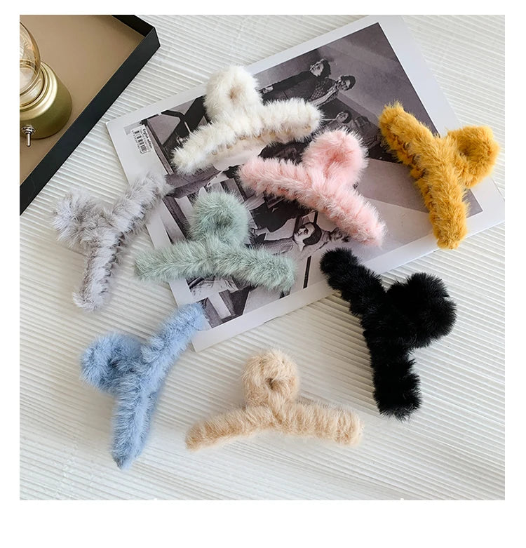 Fashion Hair Clips Female Hair Crabs Soft Girl Women Plush Hair Claws Hairgrips Elegant Headwear Woman Hair Accessories Ornament by Grab & Glow