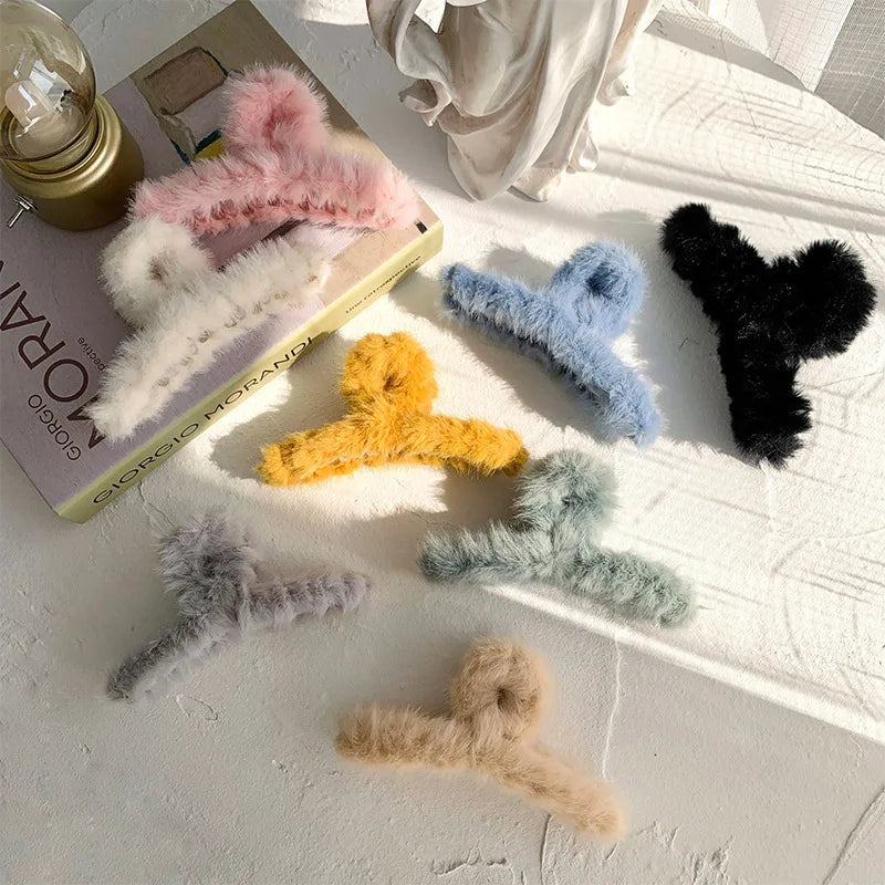 Fashion Hair Clips Female Hair Crabs Soft Girl Women Plush Hair Claws Hairgrips Elegant Headwear Woman Hair Accessories Ornament by Grab & Glow