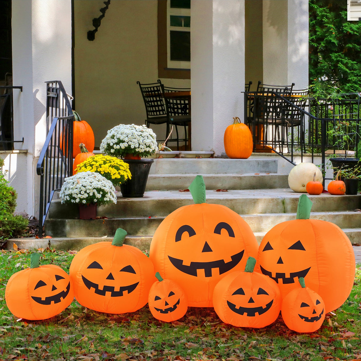 Giant 7.5FT Halloween Inflatable Pumpkin — Light-Up Outdoor Yard Decoration - Grab & Glow