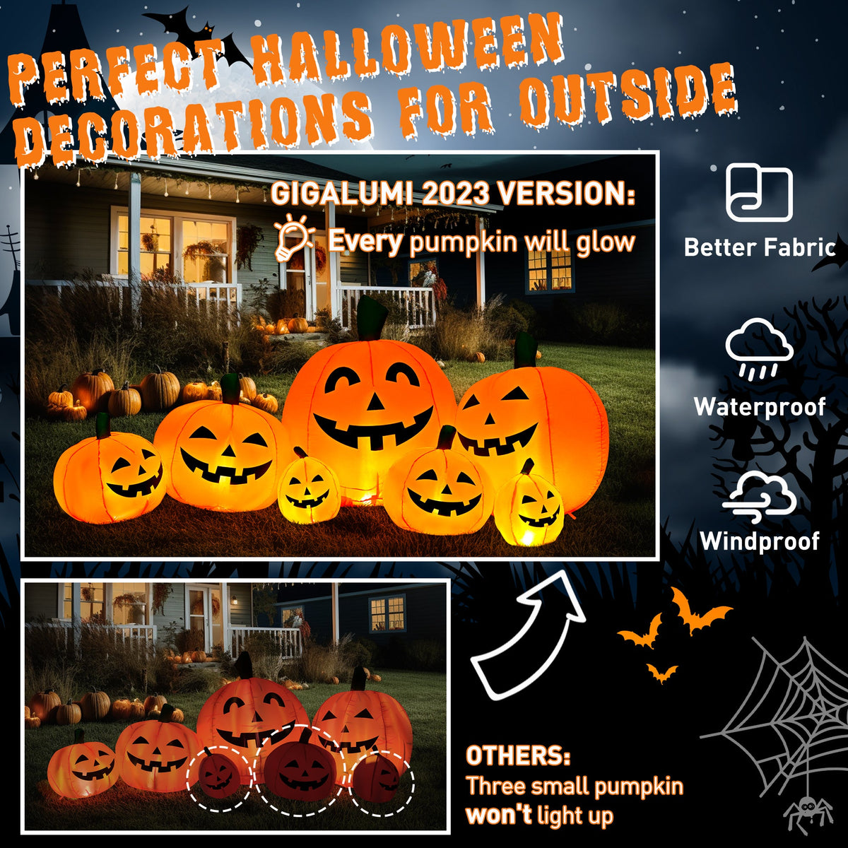 Giant 7.5FT Halloween Inflatable Pumpkin — Light-Up Outdoor Yard Decoration - Grab & Glow