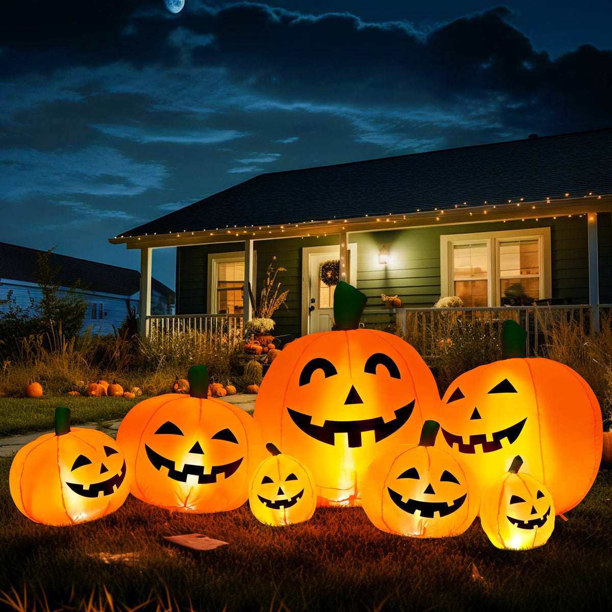 Giant 7.5FT Halloween Inflatable Pumpkin — Light-Up Outdoor Yard Decoration - Grab & Glow