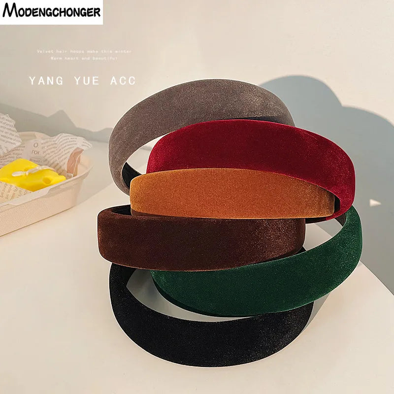 Winter Thick Black Headbands for Women Velvet Sponge Hairband Girls Wide Hair Bezel Elasticity Padded Headwear Hair Accessories by Grab & Glow