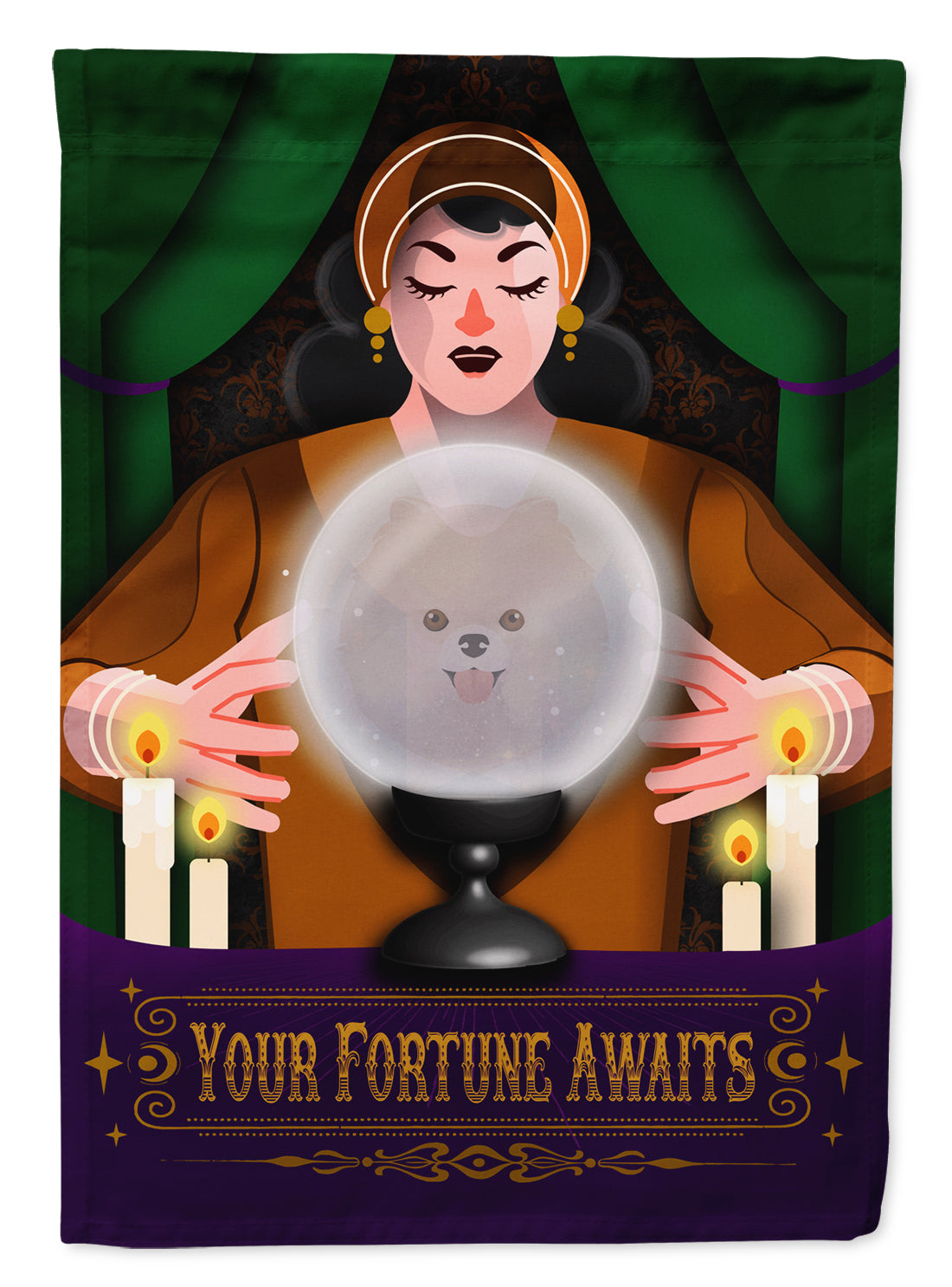 Pomeranian Halloween Garden Flag - Grab & Glow