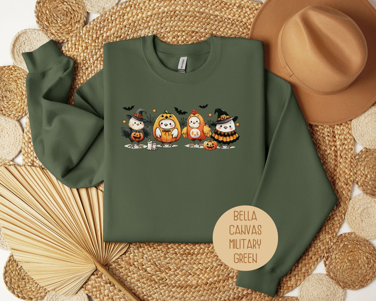 Chickens in Halloween Costumes Sweatshirt - Grab & Glow