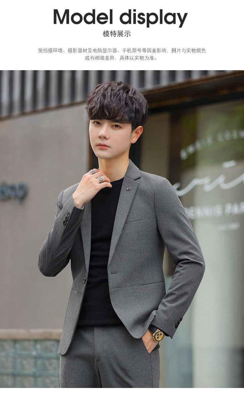 A 1.45kg Piece Set of Spring & Fall Casual Small Suit Jacket Men's Korean Style Slim Gray Formal Full Suit Suit - Grab & Glow