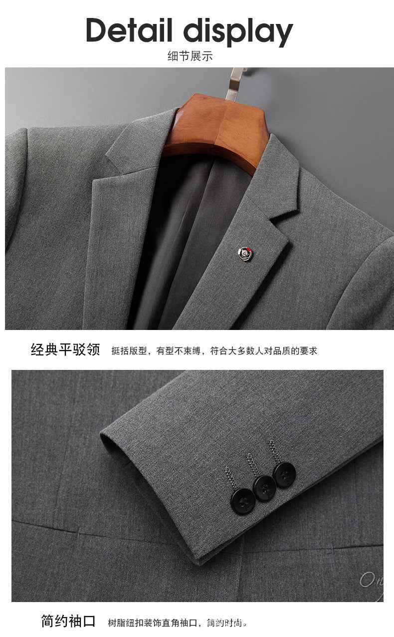A 1.45kg Piece Set of Spring & Fall Casual Small Suit Jacket Men's Korean Style Slim Gray Formal Full Suit Suit - Grab & Glow