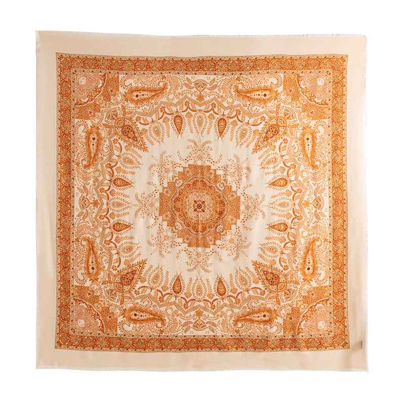 New Style Women's Silk Wool Scarf, Retro Printed Square Scarf, Sun Protection and Warm Neck Scarf, Dual-Use Decorative Scarf - Grab & Glow
