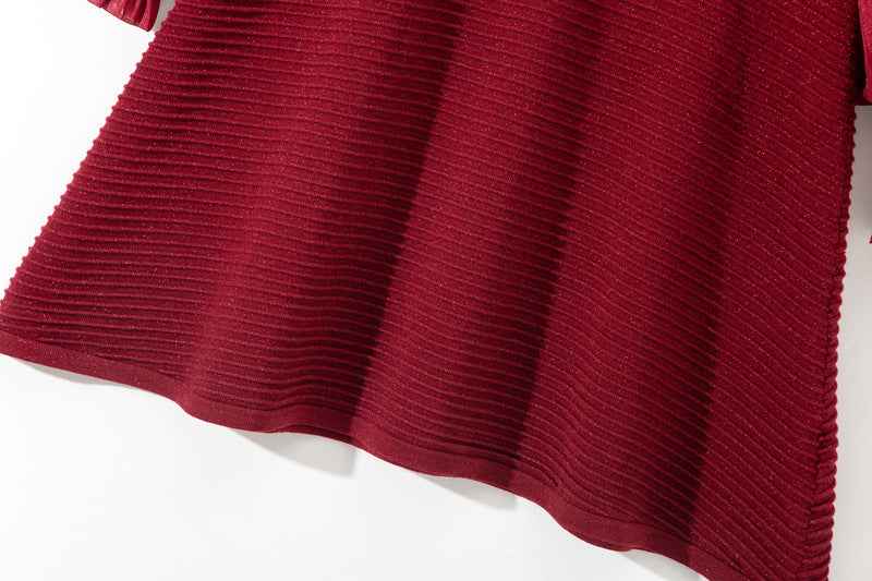 L6790 2025 Autumn Women's New Half-Turtleneck Bow Decoration Color-Block Lantern Long Sleeve Dress - Grab & Glow