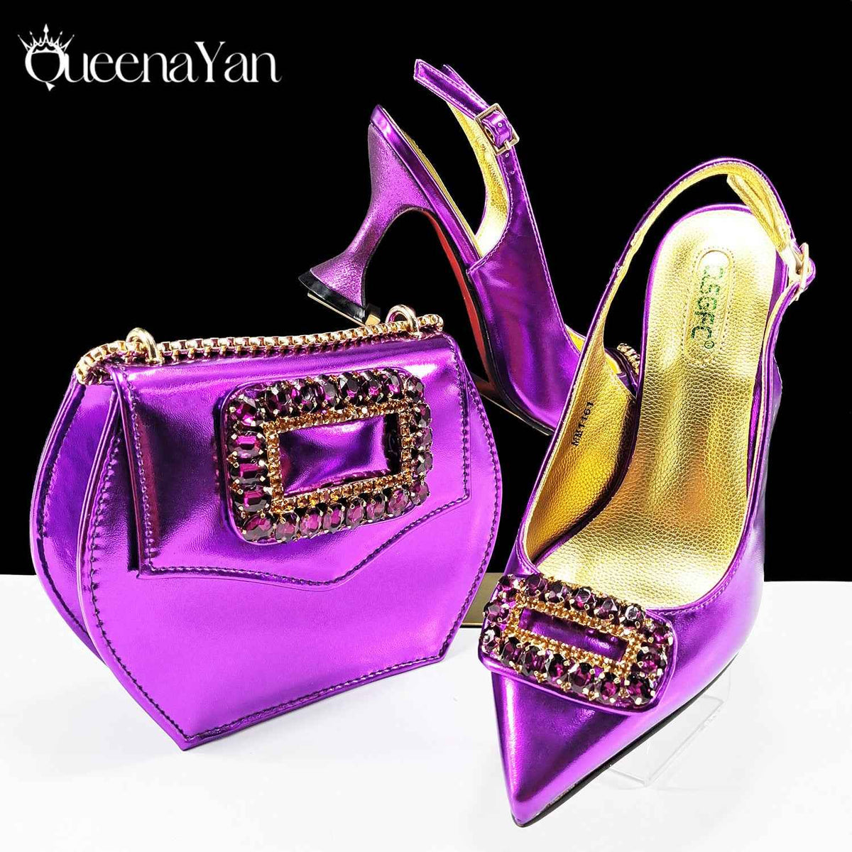 Foreign Trade Women's Shoe Bag suit Square Diamond Buckle Decorative Pointed High Heels Fashion Simple Banquet Style suit - Grab & Glow